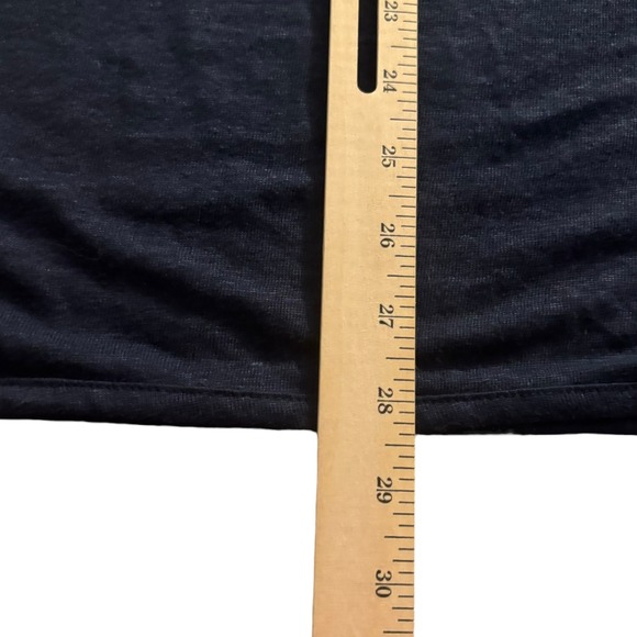 Athleta Top XL Newport Linen Tee Shirt Scoop Neck Pocket Navy Blue Casual Lounge - Picture 9 of 9